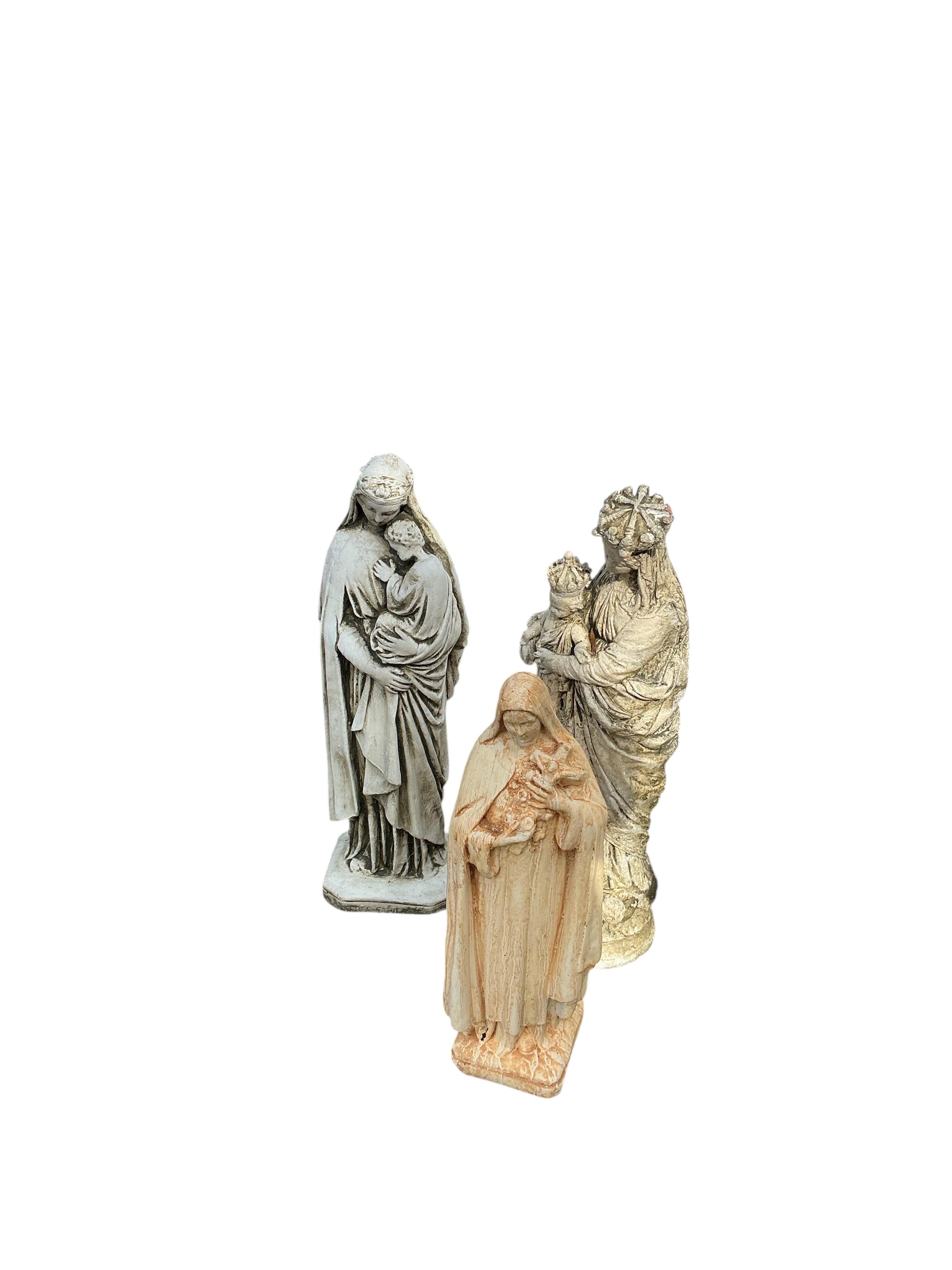 Five cast stone figures of Madonna, largest height 79cm